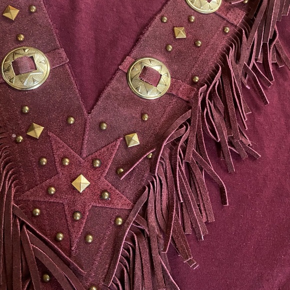 Vintage 80s Southwestern Suede Fringe Tee/Made in USA - Picture 3 of 7